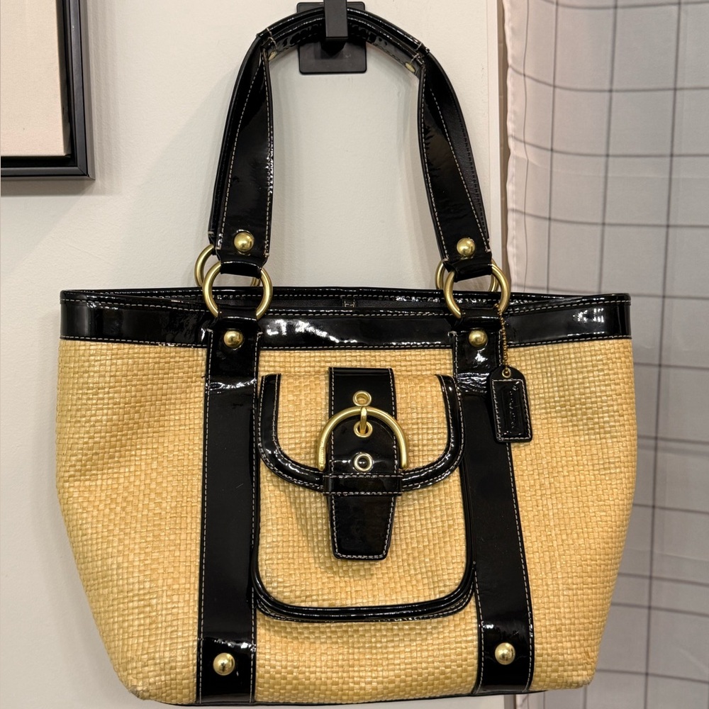 Vintage Coach Legacy Straw Hobo Shoulder Tote Bag